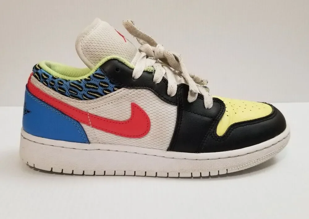 Nike Air Jordan 1 Low GS Youth Sz 4Y Black White Blue Yellow Sneakers Dh5927-006
